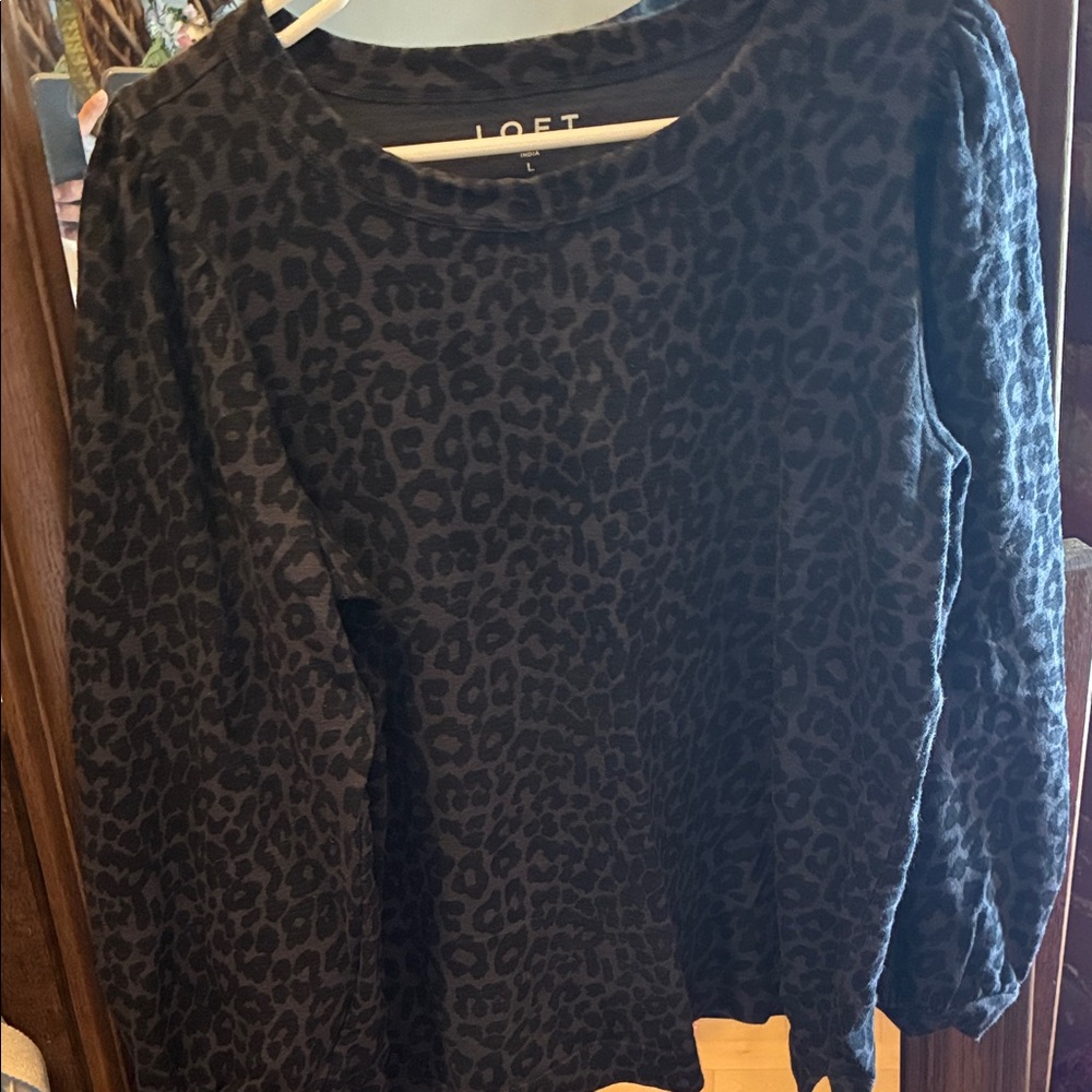 LOFT Charcoal Leopard Pattern Blouse - image 1